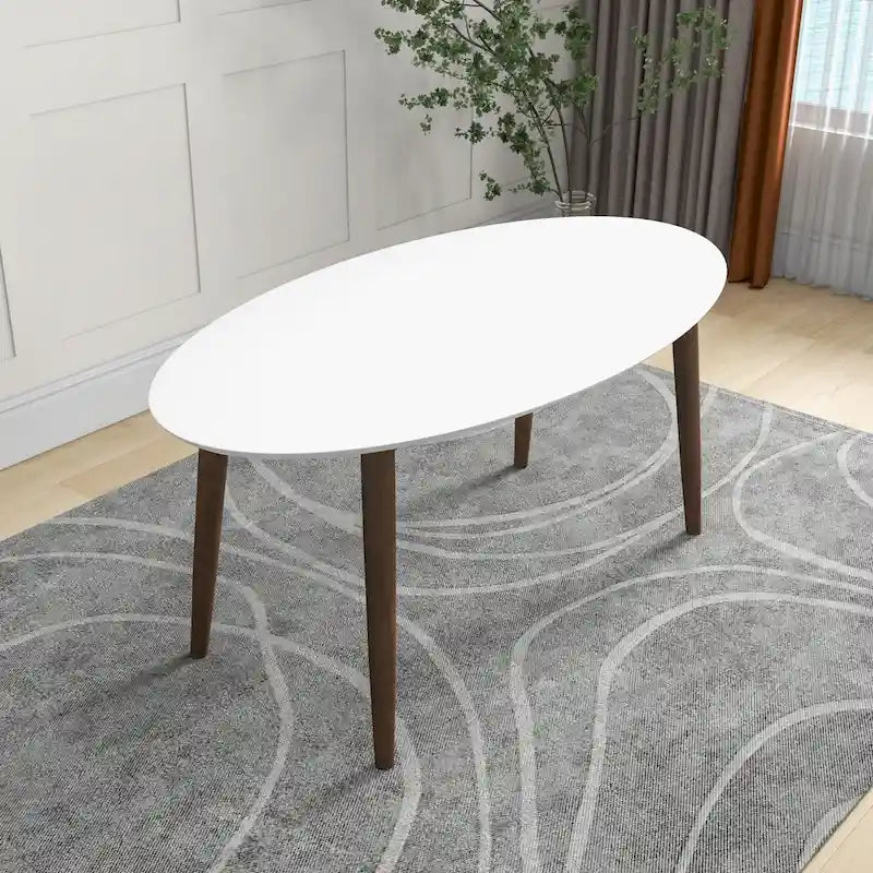 Mid-Century Modern Solid Wood Oval Dining Table with Splayed Tapered Legs
