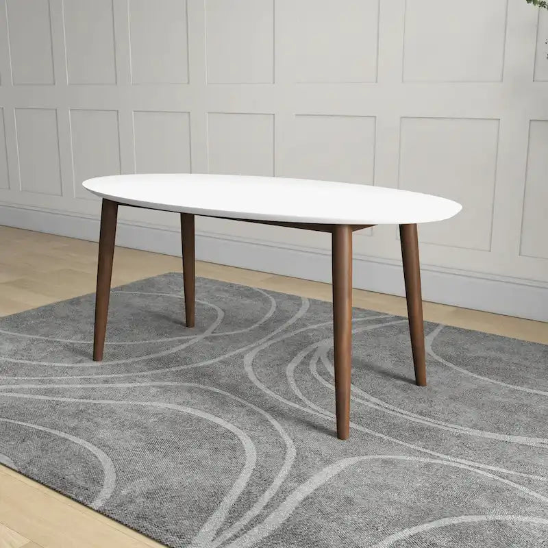 Mid-Century Modern Solid Wood Oval Dining Table with Splayed Tapered Legs