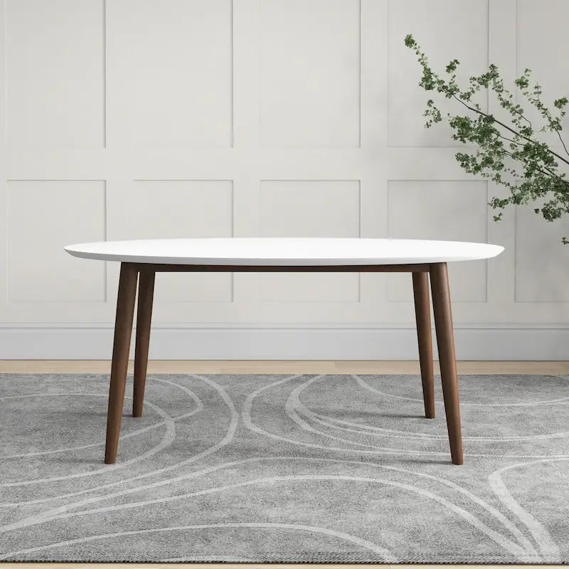 Mid-Century Modern Solid Wood Oval Dining Table with Splayed Tapered Legs