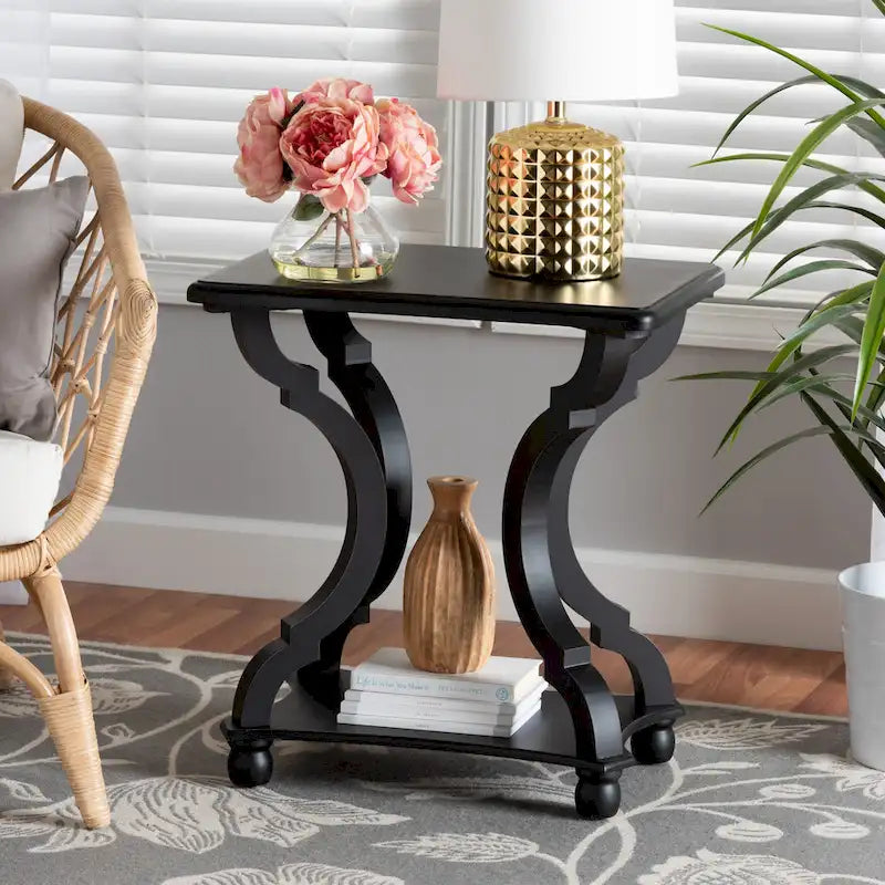 Traditional Wood End Table with Open Shelf