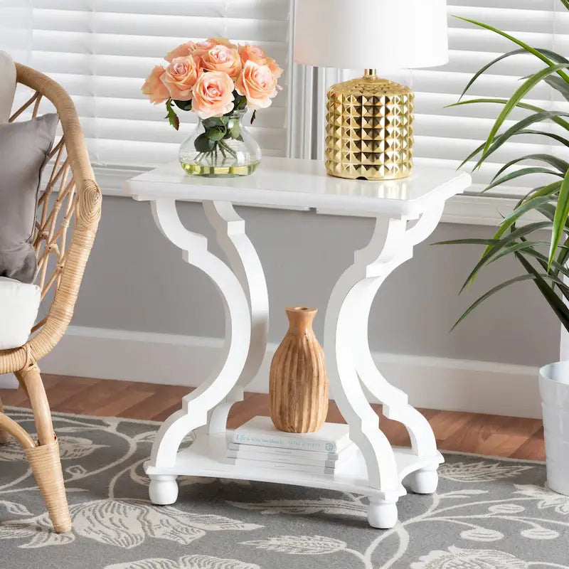 Traditional Wood End Table with Open Shelf