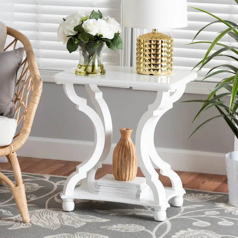 Traditional Wood End Table with Open Shelf