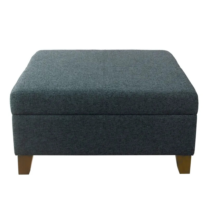 Large Square Storage Ottoman with Hinged Lid and Tapered Wood Legs