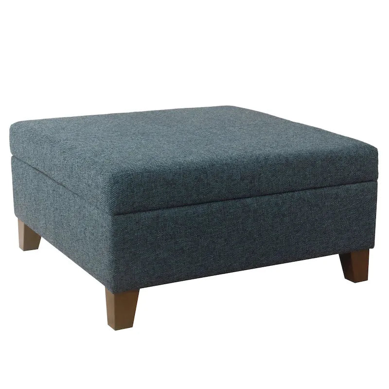 Large Square Storage Ottoman with Hinged Lid and Tapered Wood Legs
