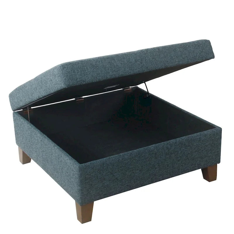 Large Square Storage Ottoman with Hinged Lid and Tapered Wood Legs