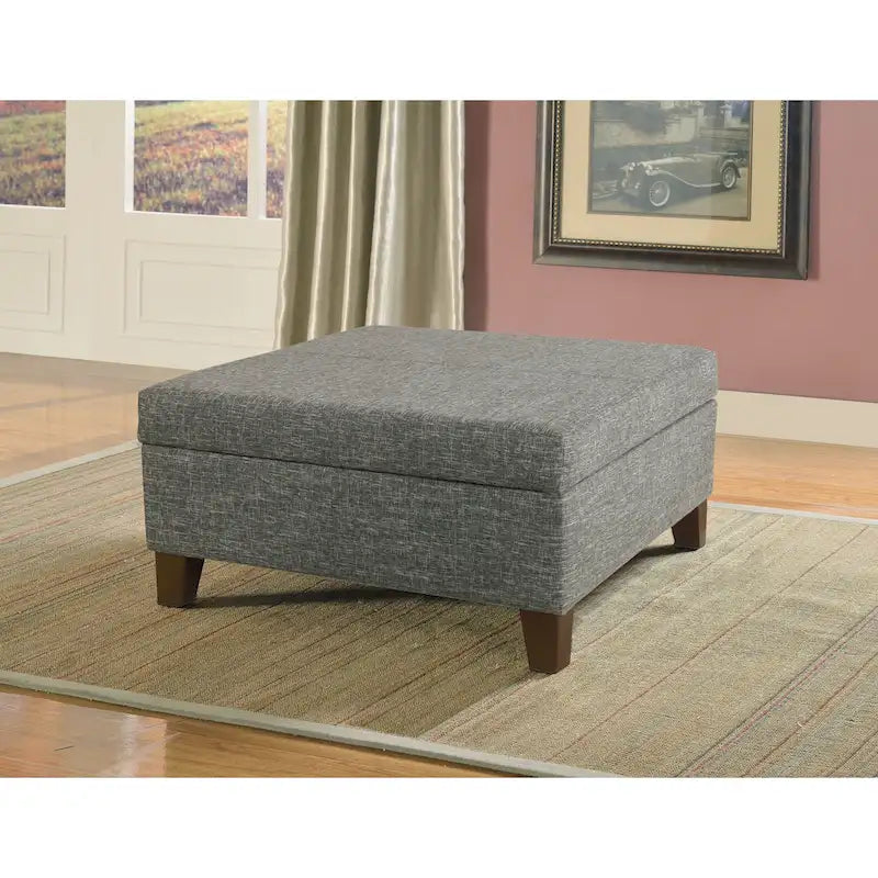 Large Square Storage Ottoman with Hinged Lid and Tapered Wood Legs