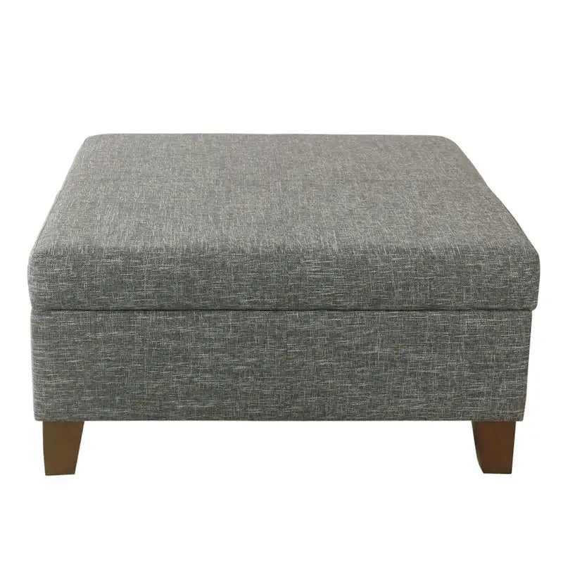 Large Square Storage Ottoman with Hinged Lid and Tapered Wood Legs
