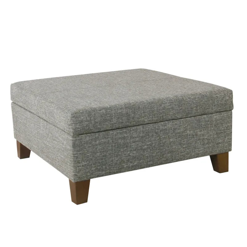 Large Square Storage Ottoman with Hinged Lid and Tapered Wood Legs
