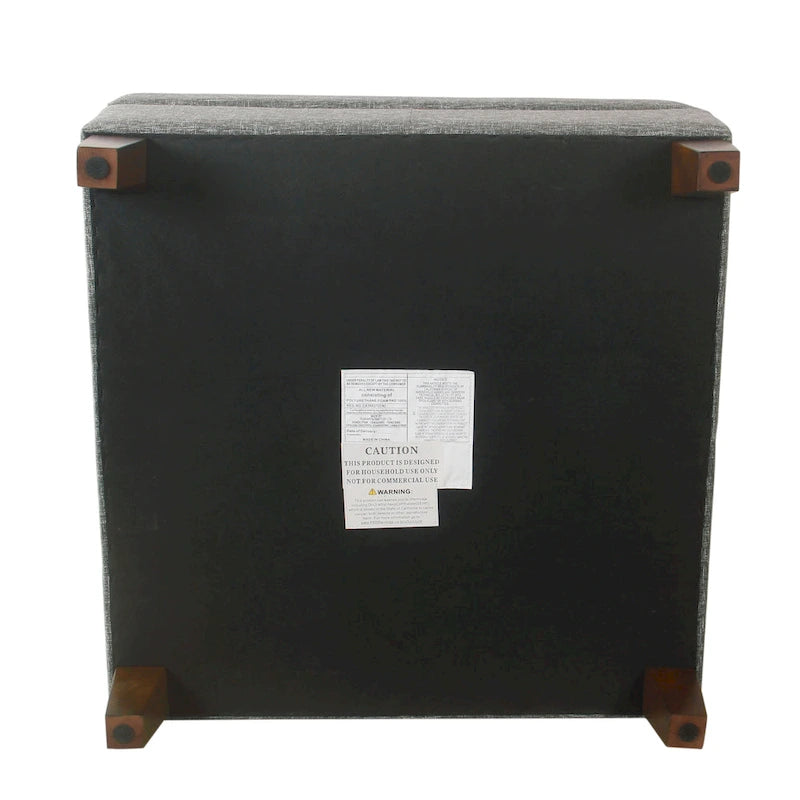 Large Square Storage Ottoman with Hinged Lid and Tapered Wood Legs