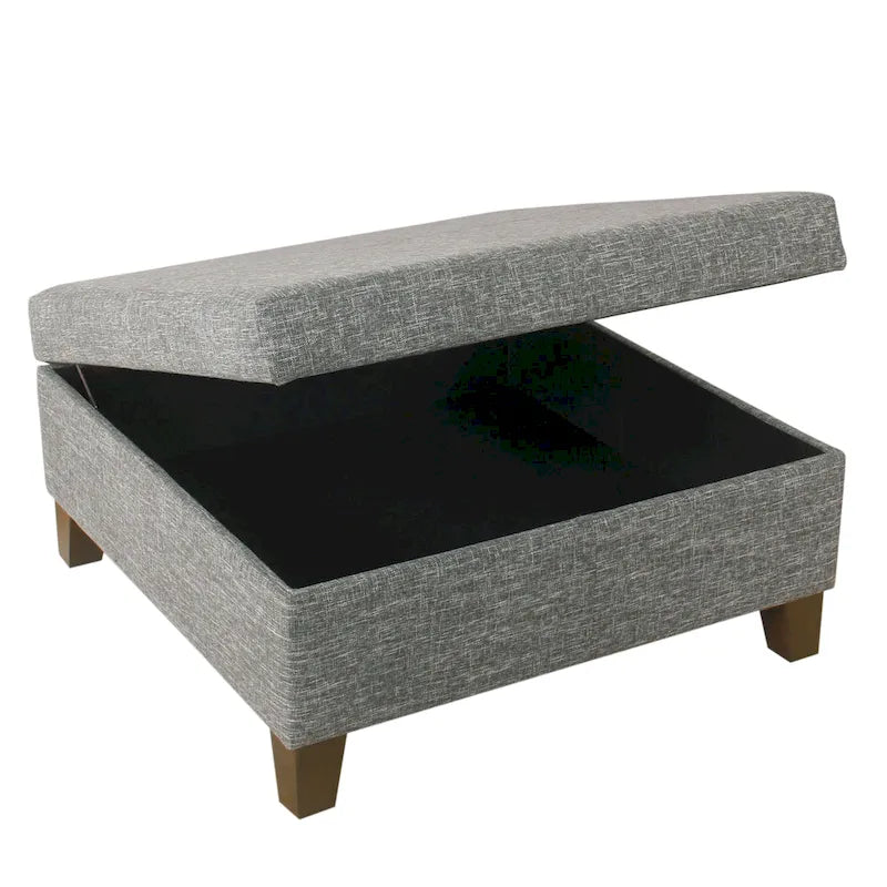 Large Square Storage Ottoman with Hinged Lid and Tapered Wood Legs