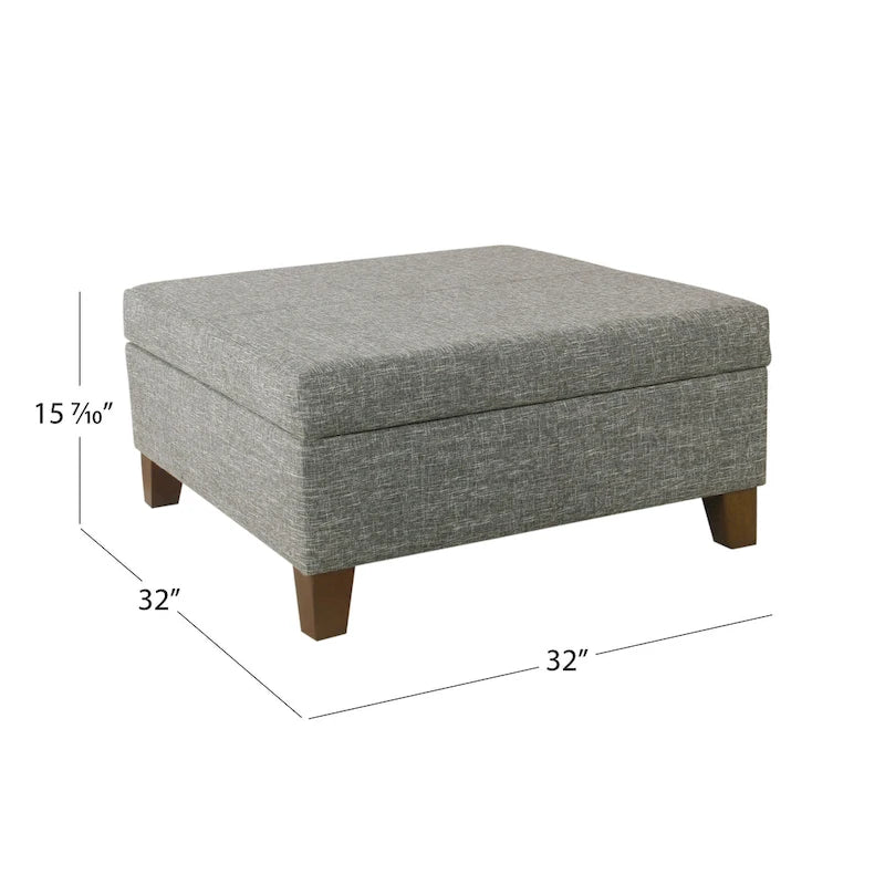 Large Square Storage Ottoman with Hinged Lid and Tapered Wood Legs