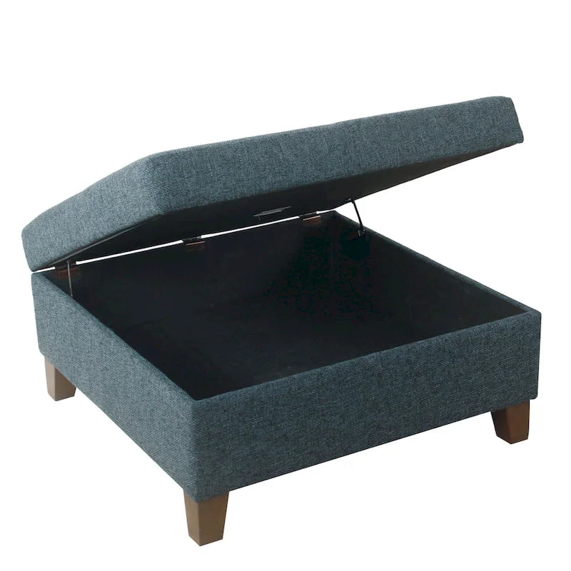 Large Square Storage Ottoman with Hinged Lid and Tapered Wood Legs