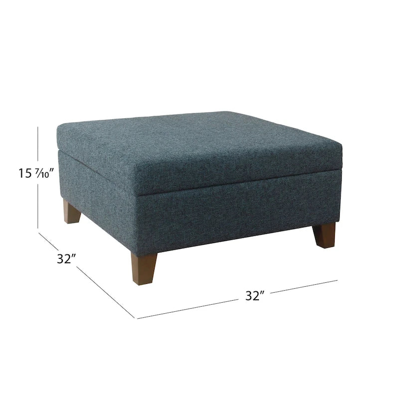 Large Square Storage Ottoman with Hinged Lid and Tapered Wood Legs