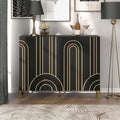 Modern Art Deco Sideboard Buffet with Adjustable Shelves and Gold Metal Legs