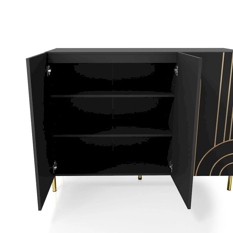 Modern Art Deco Sideboard Buffet with Adjustable Shelves and Gold Metal Legs