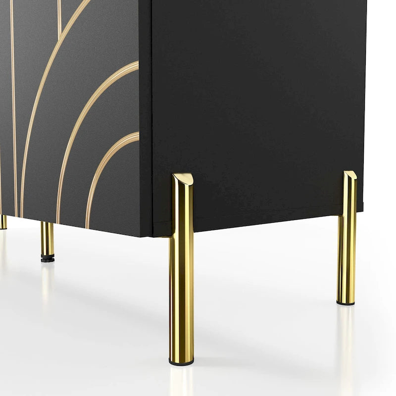 Modern Art Deco Sideboard Buffet with Adjustable Shelves and Gold Metal Legs