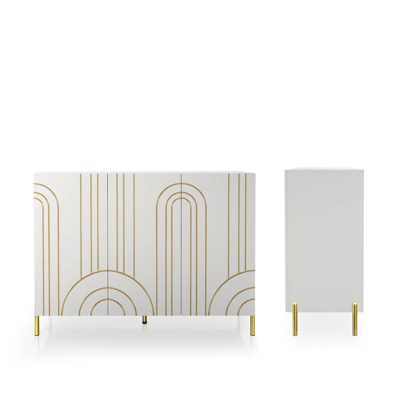Modern Art Deco Sideboard Buffet with Adjustable Shelves and Gold Metal Legs