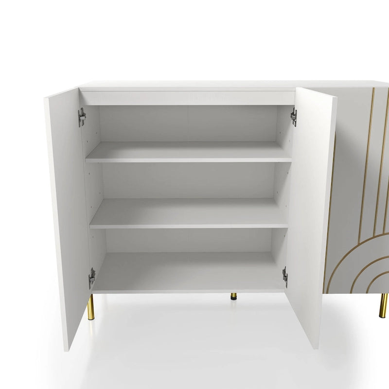 Modern Art Deco Sideboard Buffet with Adjustable Shelves and Gold Metal Legs