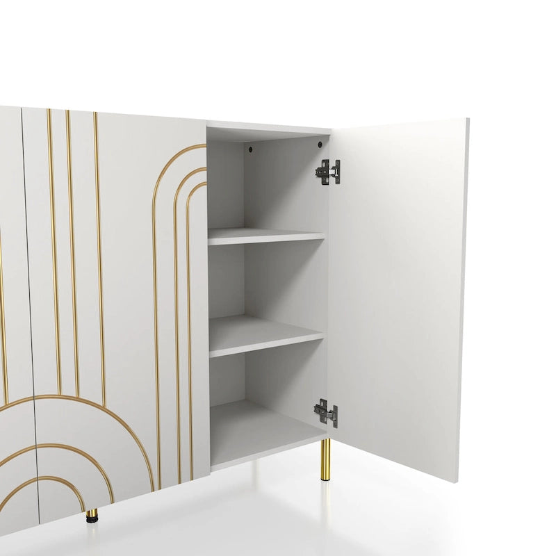 Modern Art Deco Sideboard Buffet with Adjustable Shelves and Gold Metal Legs