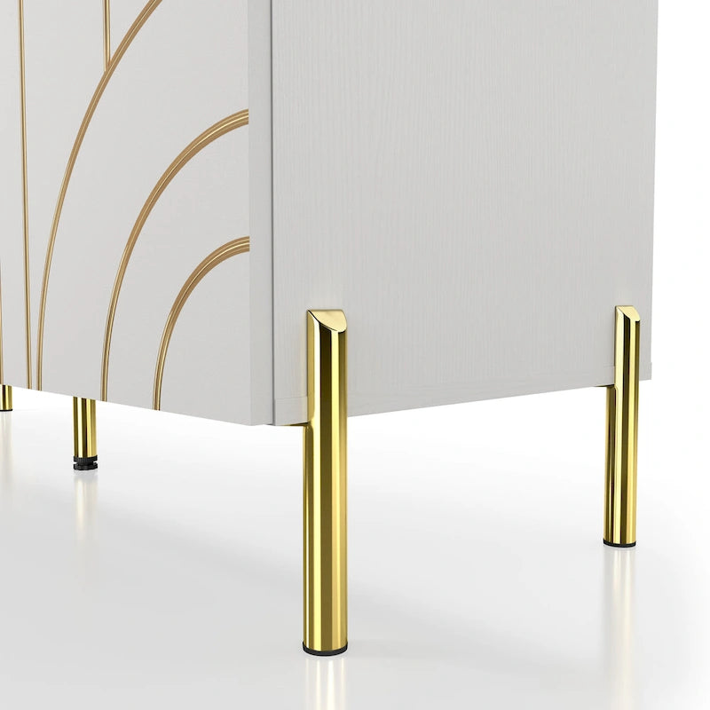 Modern Art Deco Sideboard Buffet with Adjustable Shelves and Gold Metal Legs