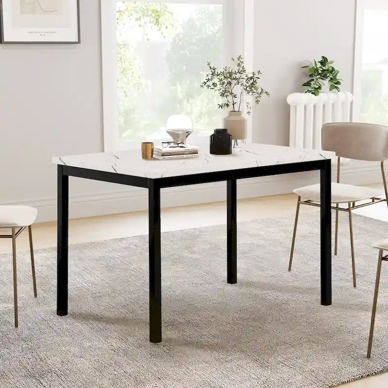 Metal Dining Table with Laminated Faux Marble Top | Transitional Style