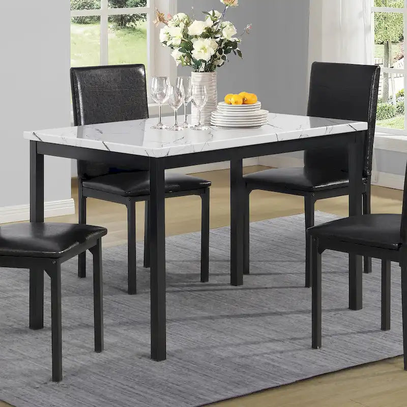 Metal Dining Table with Laminated Faux Marble Top | Transitional Style
