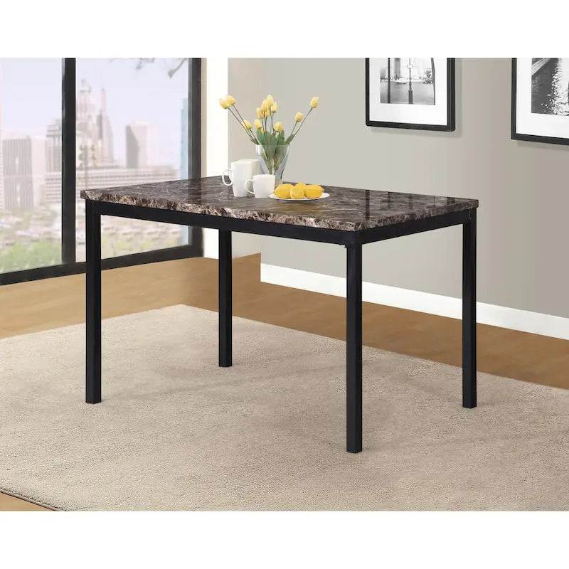Metal Dining Table with Laminated Faux Marble Top | Transitional Style