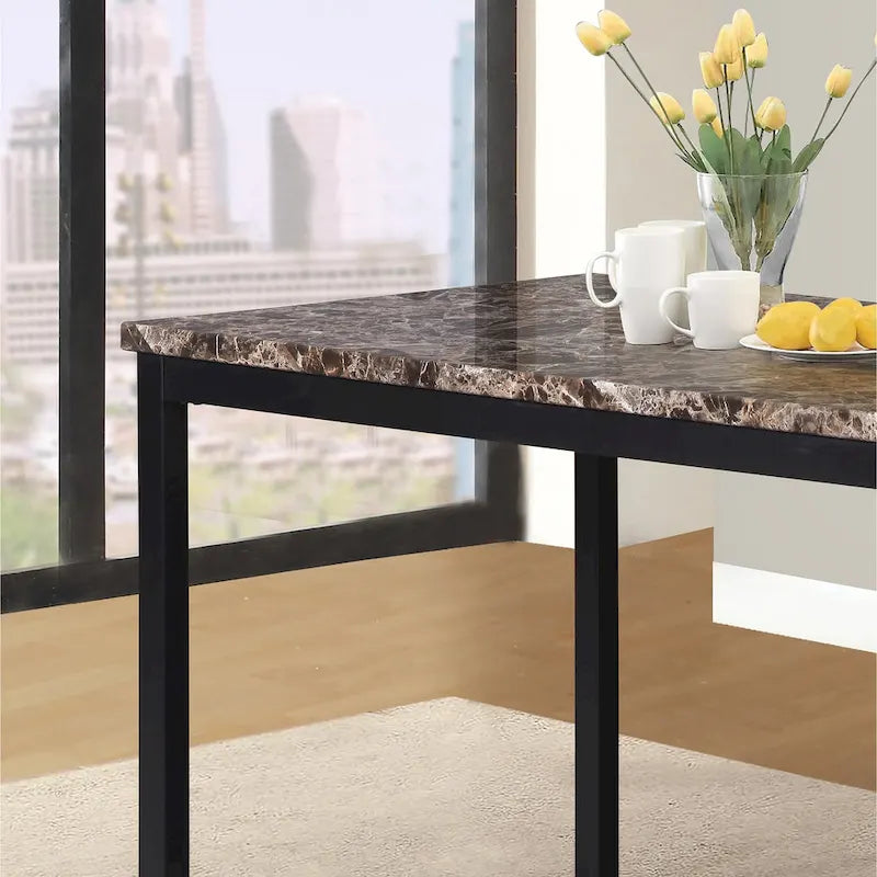 Metal Dining Table with Laminated Faux Marble Top | Transitional Style