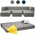 Queen Convertible Velvet Futon Sofa Bed with 3 Ottomans and Memory Foam Mattress