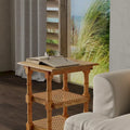 Mango Wood and Cane 3-Shelf Side Table with Turned Legs