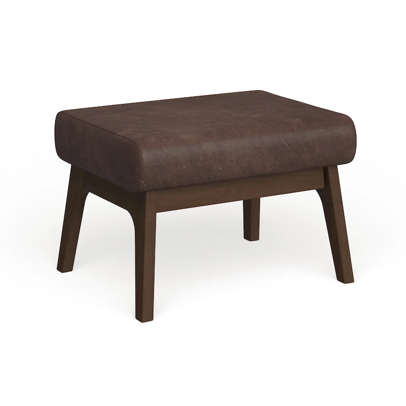 Mid-Century Ottoman with Removable Cushion and Angular Wood Frame