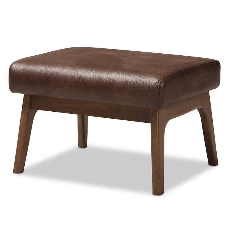Mid-Century Ottoman with Removable Cushion and Angular Wood Frame