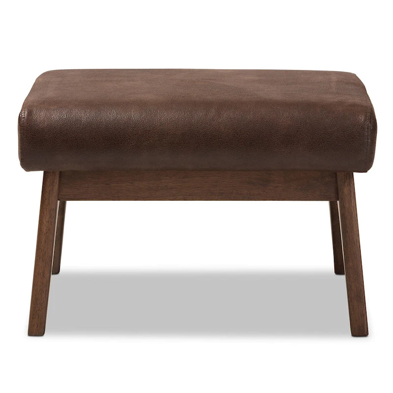 Mid-Century Ottoman with Removable Cushion and Angular Wood Frame