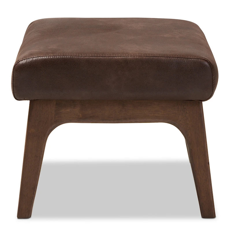 Mid-Century Ottoman with Removable Cushion and Angular Wood Frame
