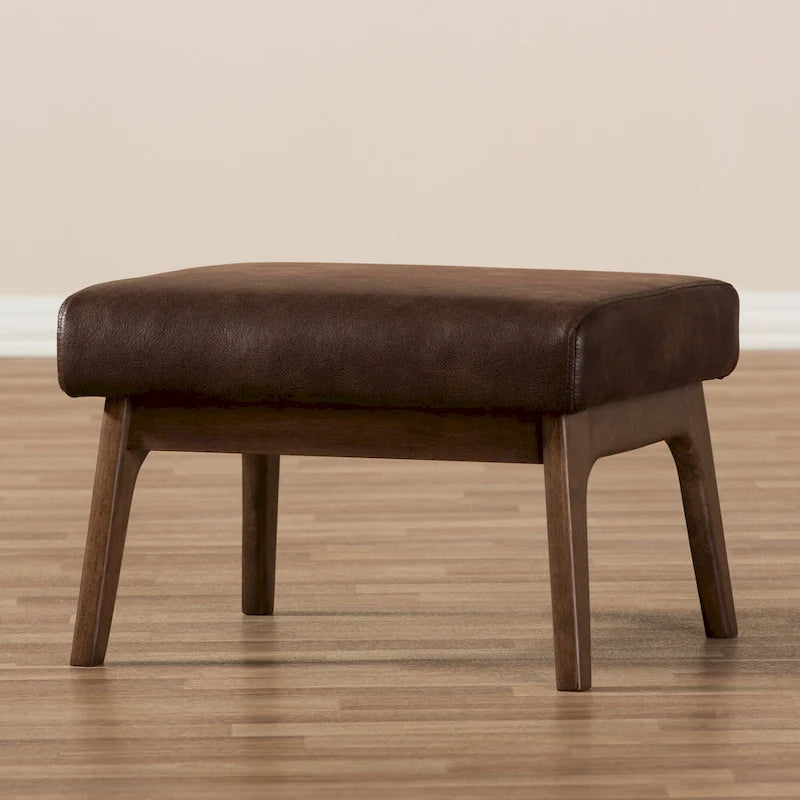 Mid-Century Ottoman with Removable Cushion and Angular Wood Frame