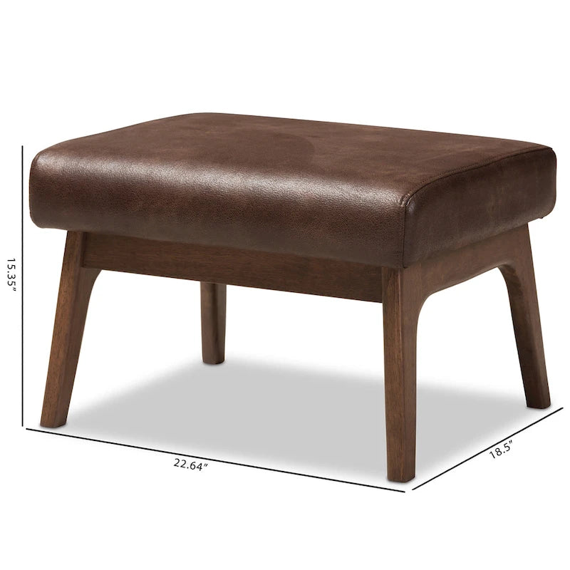 Mid-Century Ottoman with Removable Cushion and Angular Wood Frame