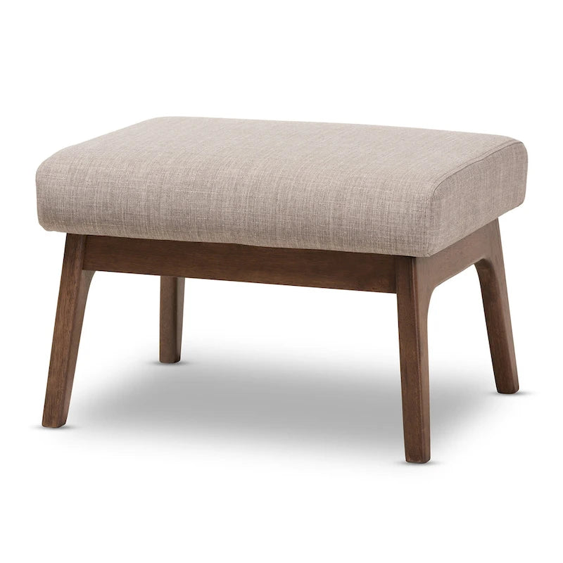 Mid-Century Ottoman with Removable Cushion and Angular Wood Frame