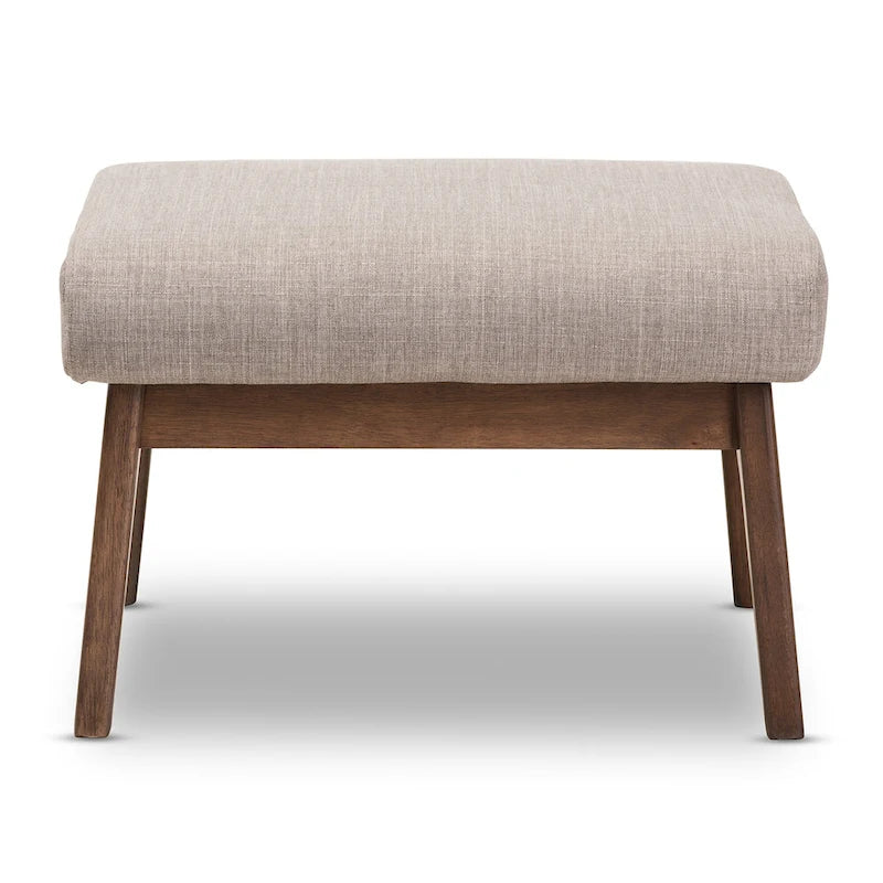 Mid-Century Ottoman with Removable Cushion and Angular Wood Frame