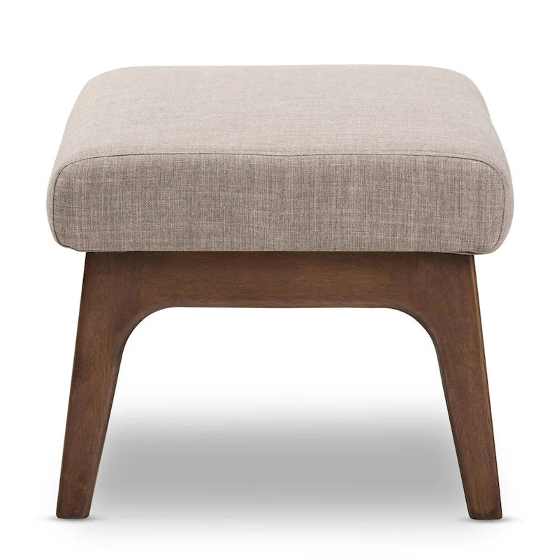 Mid-Century Ottoman with Removable Cushion and Angular Wood Frame