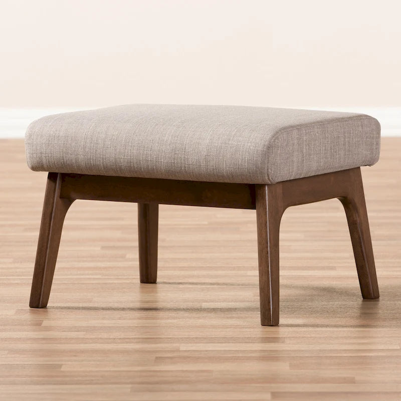 Mid-Century Ottoman with Removable Cushion and Angular Wood Frame