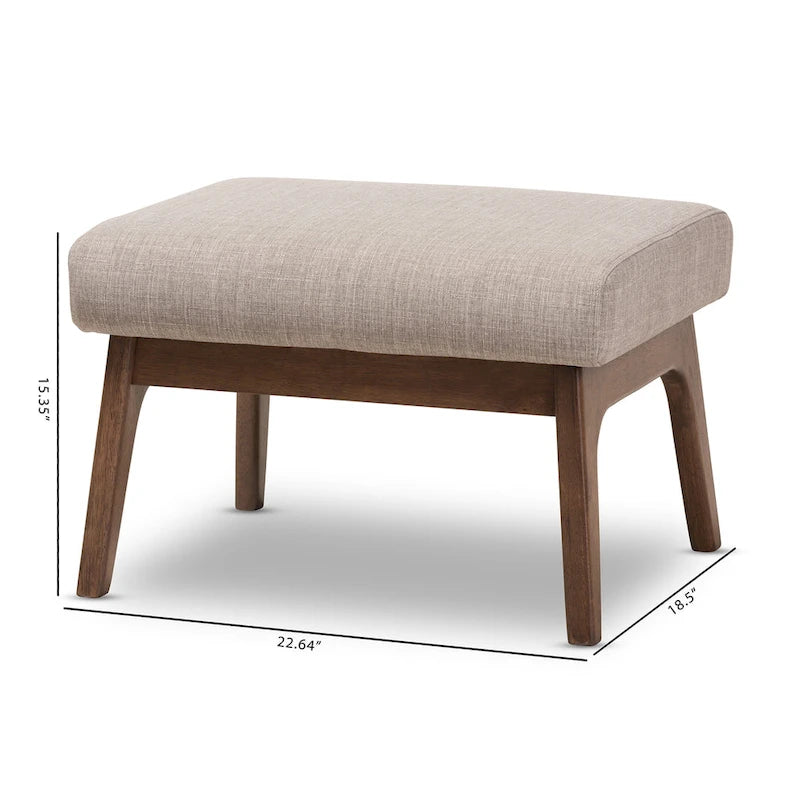 Mid-Century Ottoman with Removable Cushion and Angular Wood Frame