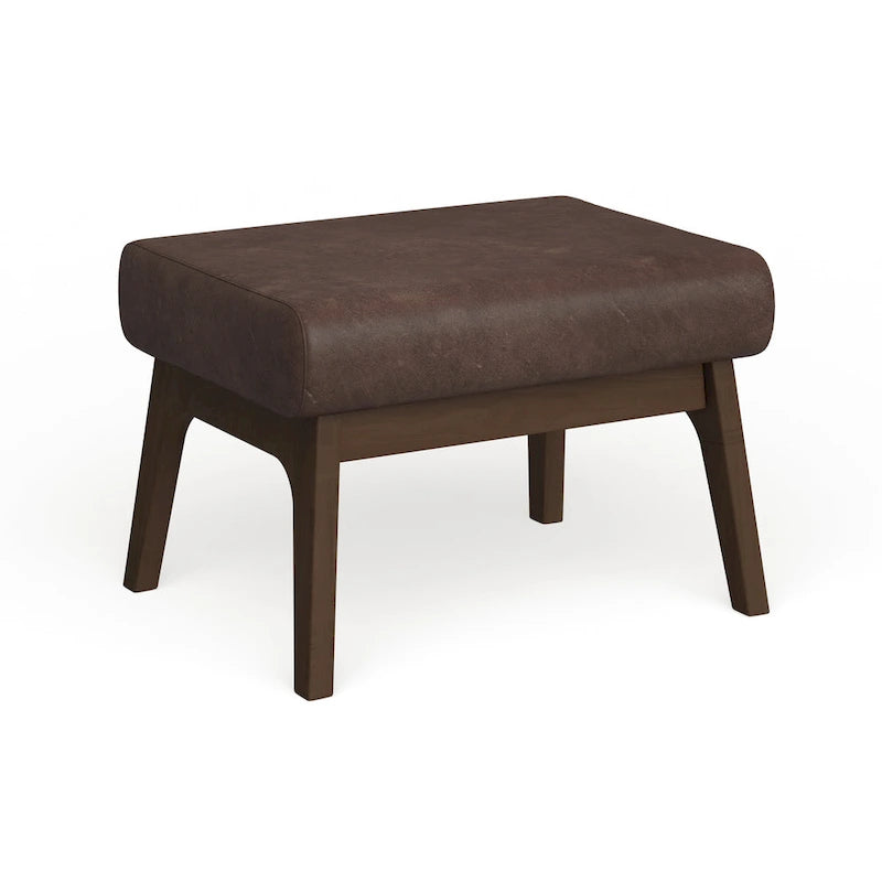 Mid-Century Ottoman with Removable Cushion and Angular Wood Frame