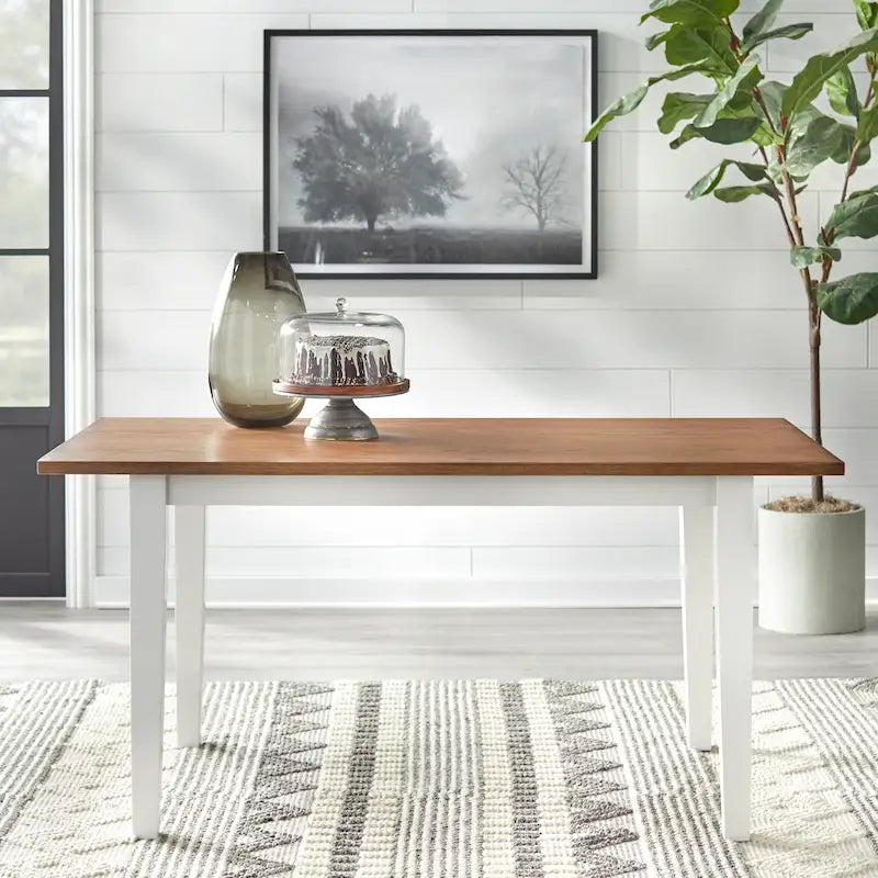 Farmhouse Dining Table with Oak Veneer Top and Solid Wood Legs | Seats 6