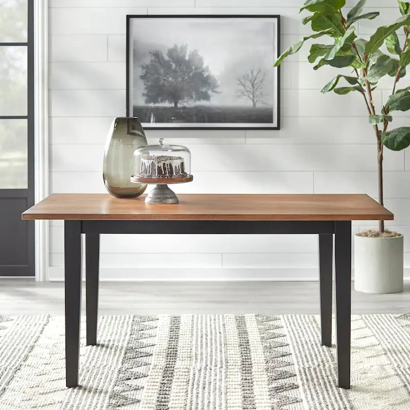 Farmhouse Dining Table with Oak Veneer Top and Solid Wood Legs | Seats 6