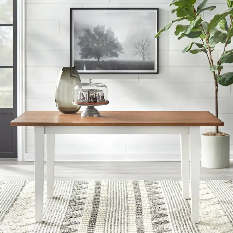 Farmhouse Dining Table with Oak Veneer Top and Solid Wood Legs | Seats 6