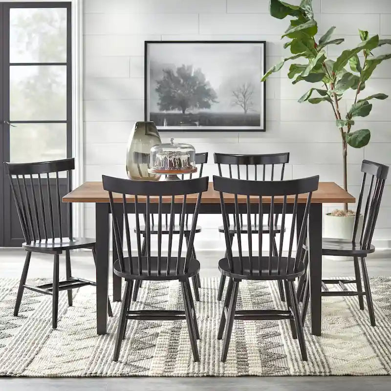 Farmhouse Dining Table with Oak Veneer Top and Solid Wood Legs | Seats 6