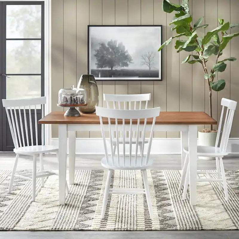 Farmhouse Dining Table with Oak Veneer Top and Solid Wood Legs | Seats 6