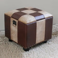 Square Faux Leather Storage Ottoman with Ball Feet | Trunk-Style Footrest