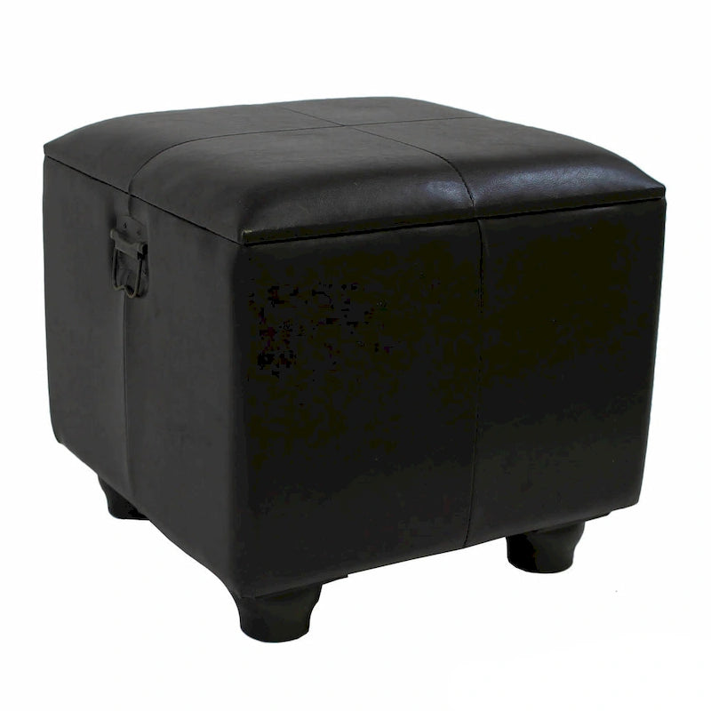 Square Faux Leather Storage Ottoman with Ball Feet | Trunk-Style Footrest