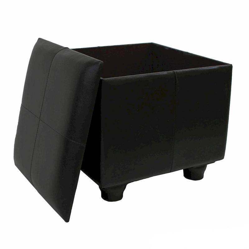 Square Faux Leather Storage Ottoman with Ball Feet | Trunk-Style Footrest